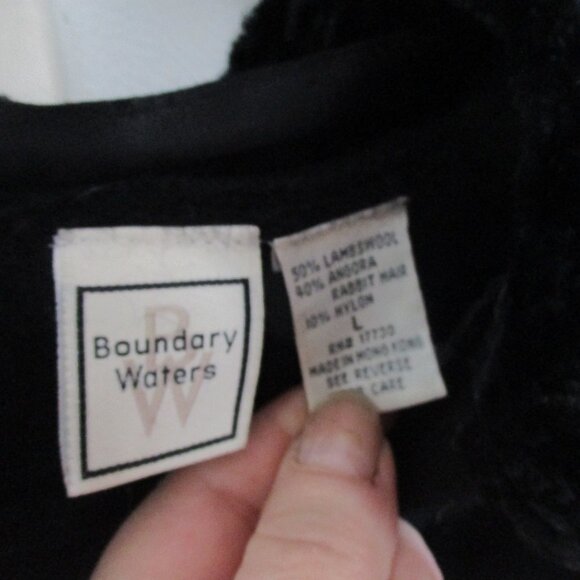 boundary waters vintage black button down cardigan removable fur collar L - Picture 2 of 4